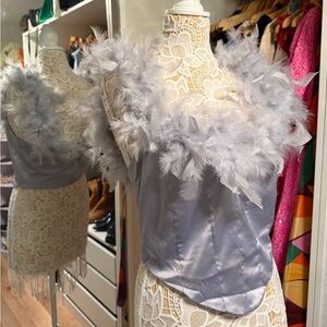 Fashion Nova Gray Feathered Top